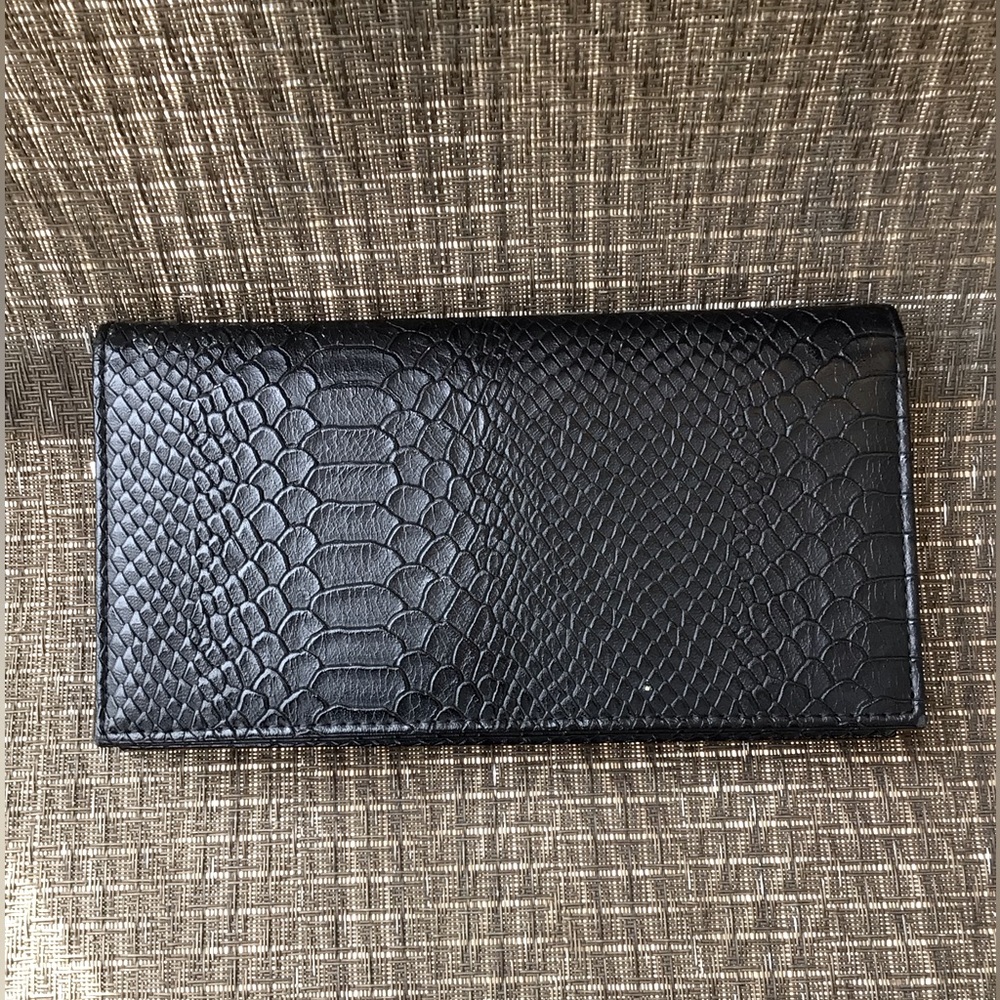 ASOS Black Leather Snakeskin Snap Bifold Wallet